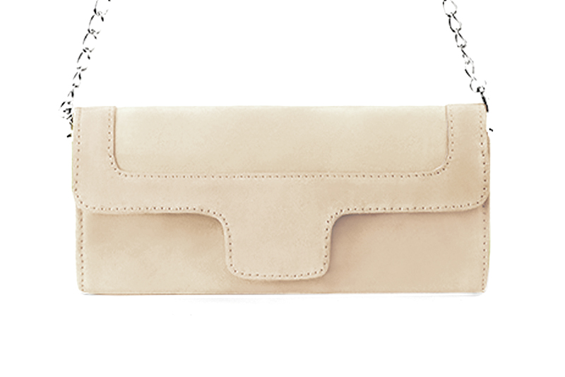 Dress clutch for wedding and parties in champagne white leather - Profile view